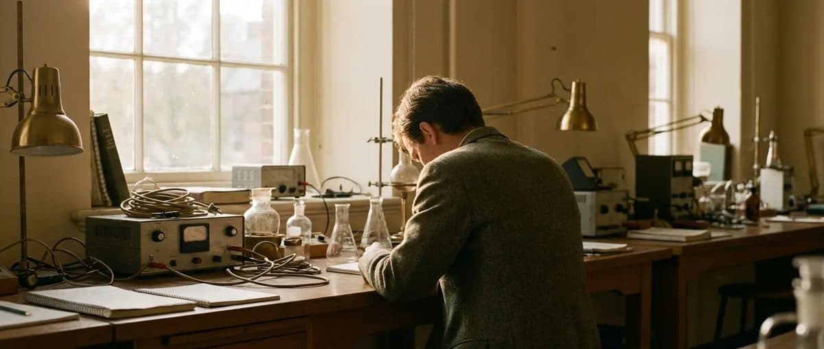 Professor at a research lab bench with scientific equipment