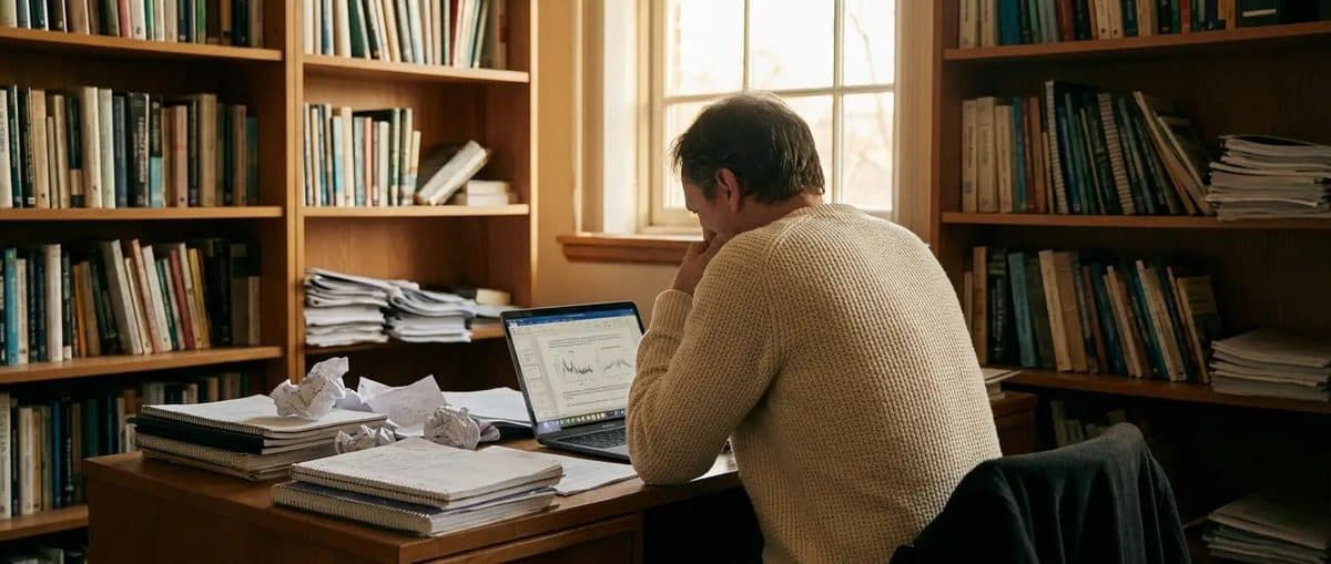 Scientist reviewing research data at a university desk